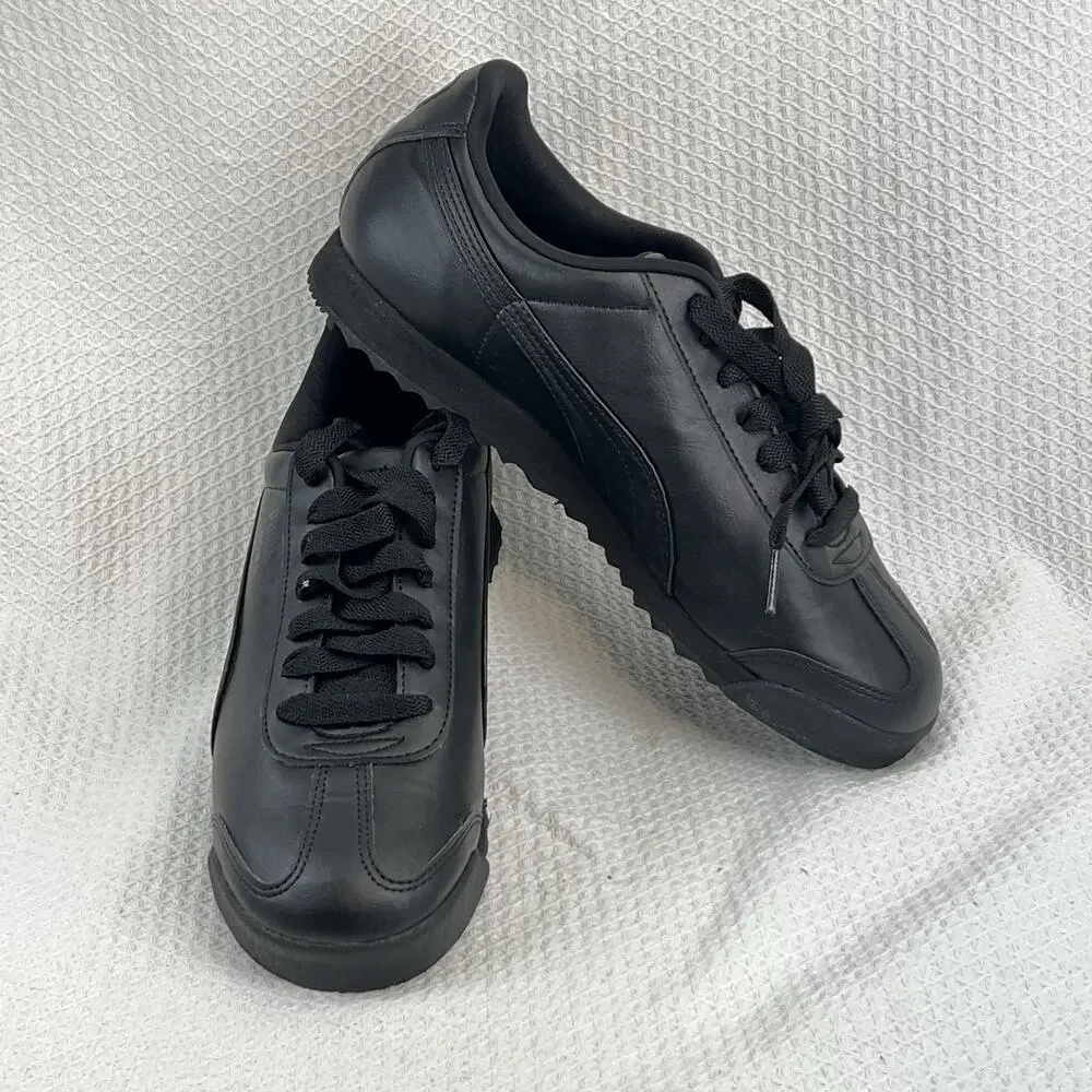 Puma Roma Triple Black Leather Sneakers Men’s Size 8 New EU 40.5 Shoes